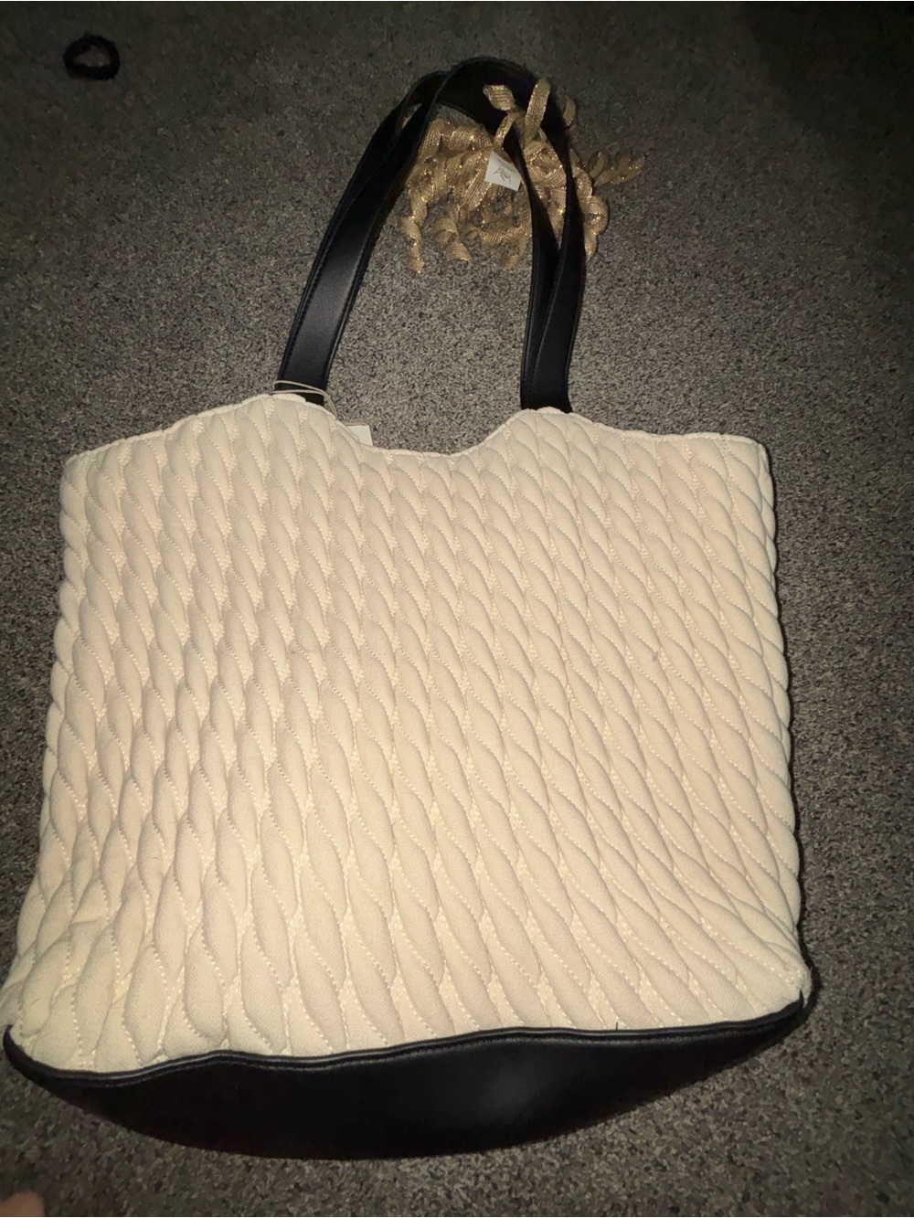 Target Cream Quilted Tote with Black Handles